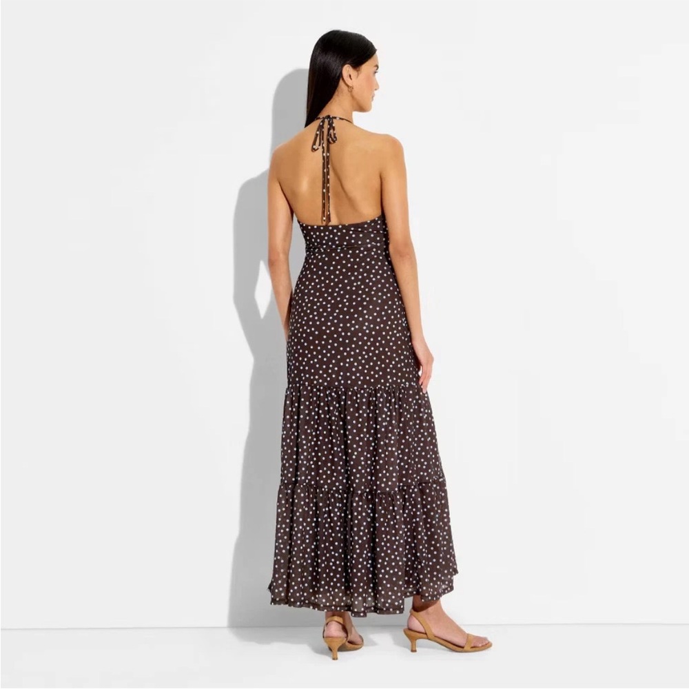 Women's Maxi Triangle Halter Dress - Wild Fable Brown Polka Dots L - Picture 3 of 3